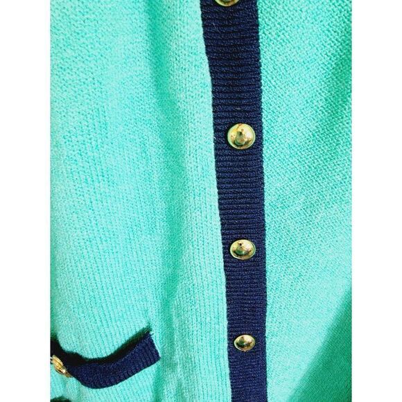 St. John Marie Gray M Women's Santana Knit Cardigan Green Black *Has Defects* - Picture 3 of 10